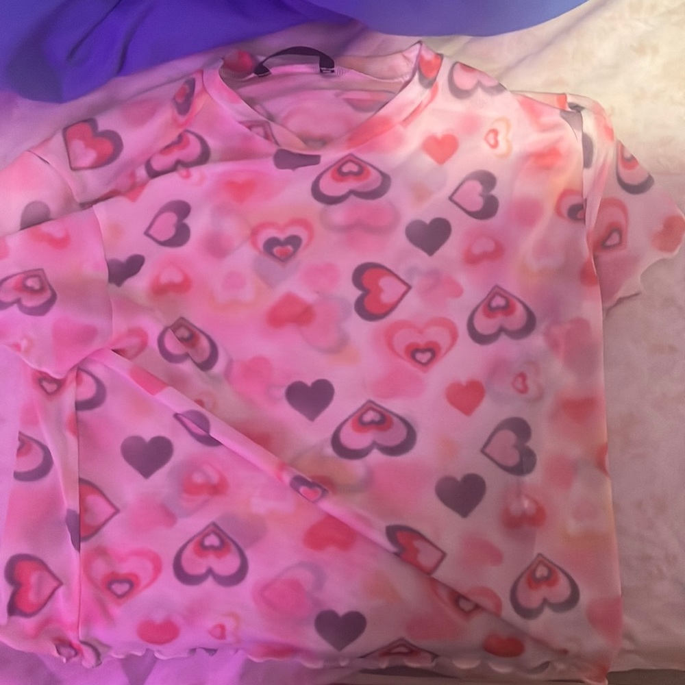 Pink heart see through SHEIN top